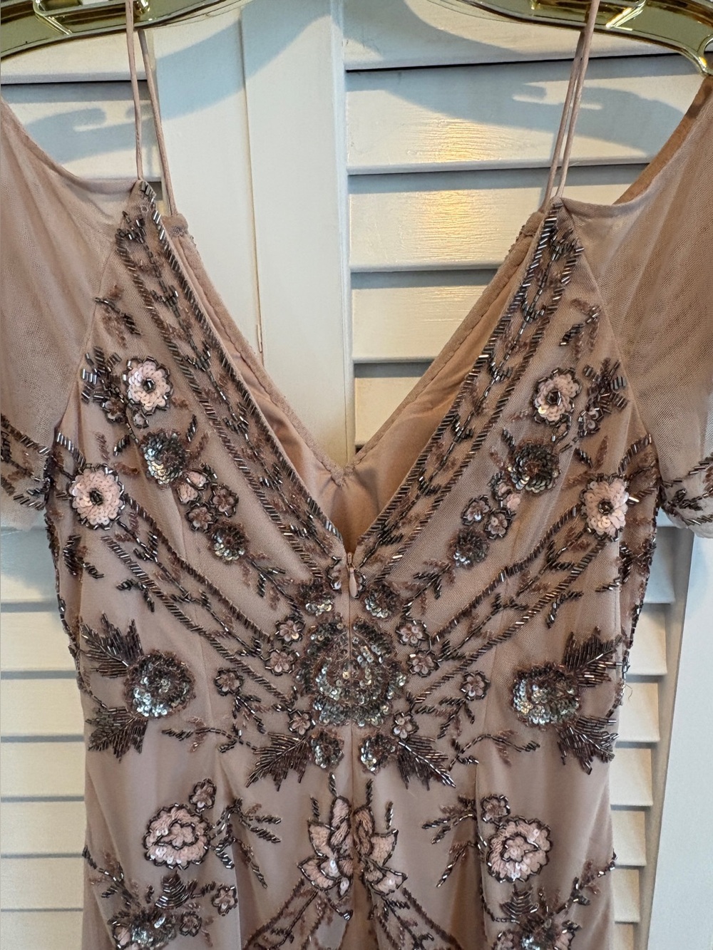 Aidan Mattox Dress Beaded Gatsby Cocktail Nude Champagne Floral Sequin Mesh 4 - Picture 9 of 14
